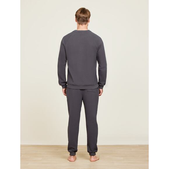 Barefoot Dreams Mens Malibu Waffle Knit Raglan Pullover in Carbon M - Picture 4 of 4